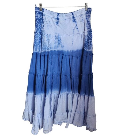 Shop Therapy Tiered Skirt OS Blue BOHO Elastic Waist Pull On Lined Country Charm - Picture 4 of 11